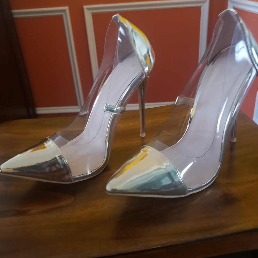 Clear and Gold heels